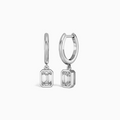 Emerald Bezel Drop Huggie Hoop Earrings