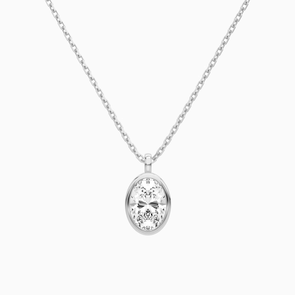 Product Video for Bezel Solitaire Oval Lab Grown Diamond Pendant Necklace In 14K White Gold