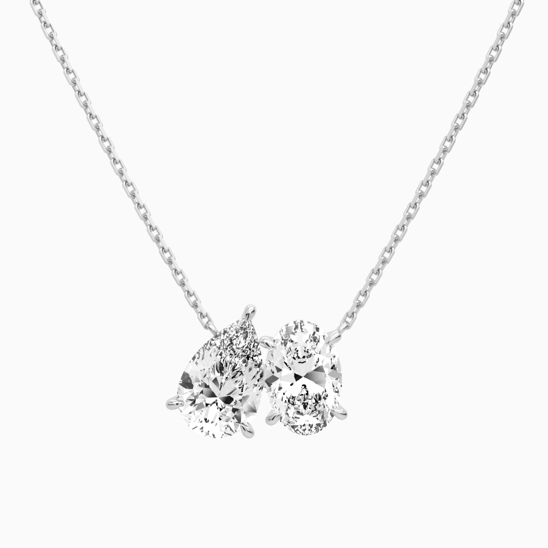 Product Video for Toi Et Moi Pear and Oval Lab Grown Diamond Necklace In 14K White Gold