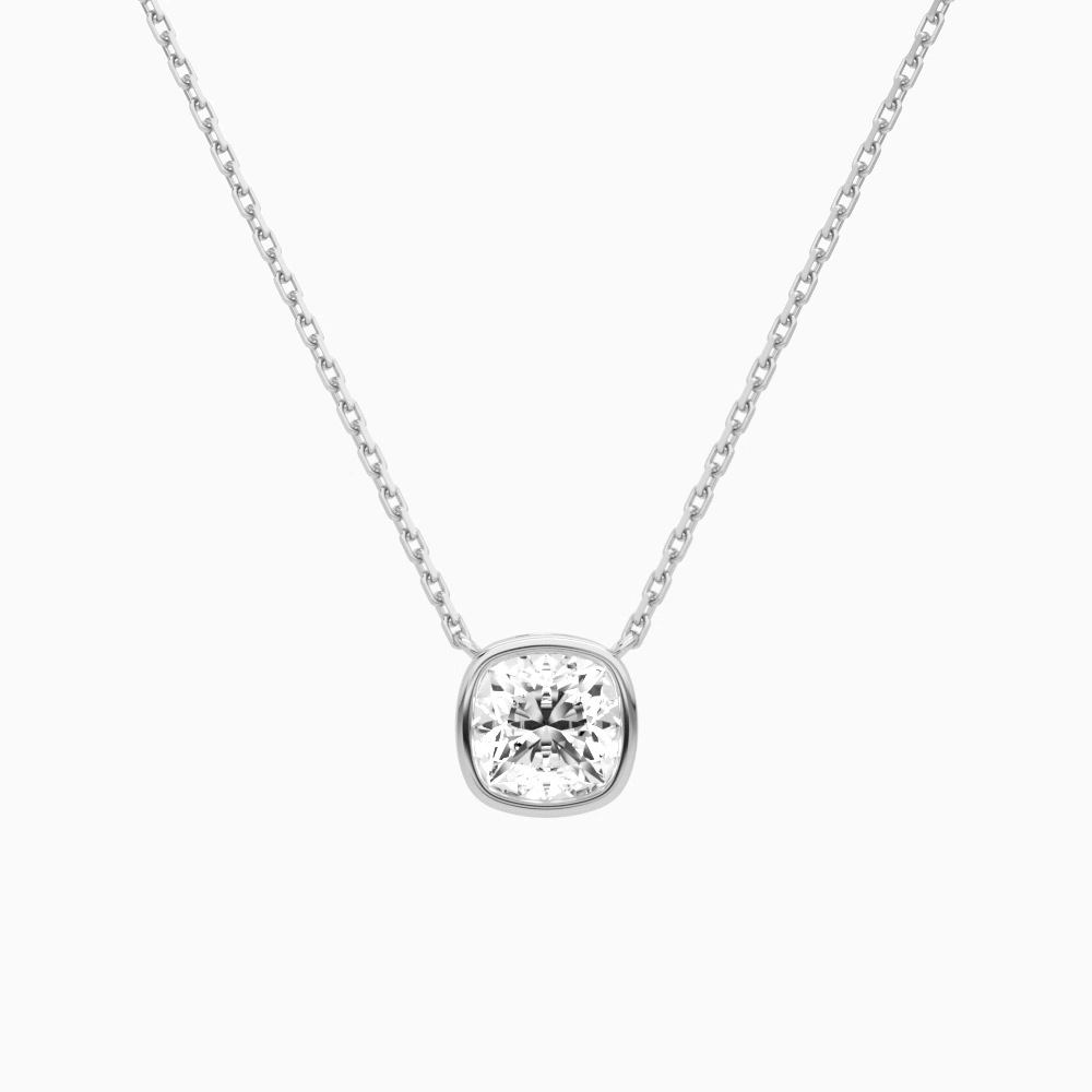 Product Video for Bezel Solitaire Cushion Lab Grown Diamond Necklace In 18K White Gold