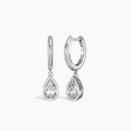 Pear Bezel Drop Huggie Hoop Earrings