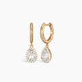 Pear Halo Drop Huggie Hoop Earrings