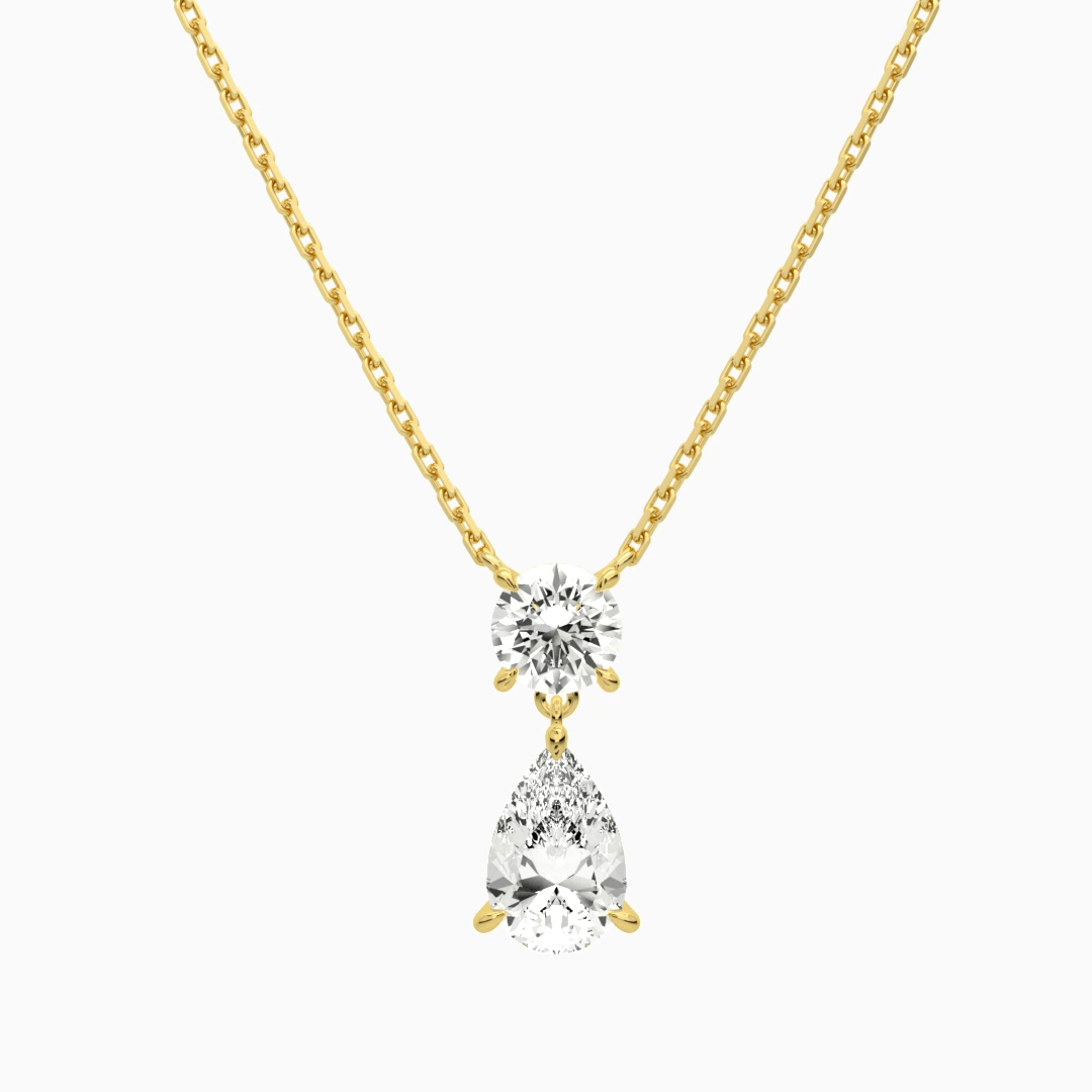 Product Video for Duo Drop Round and Pear Lab Grown Diamond Necklace In 14K Yellow Gold