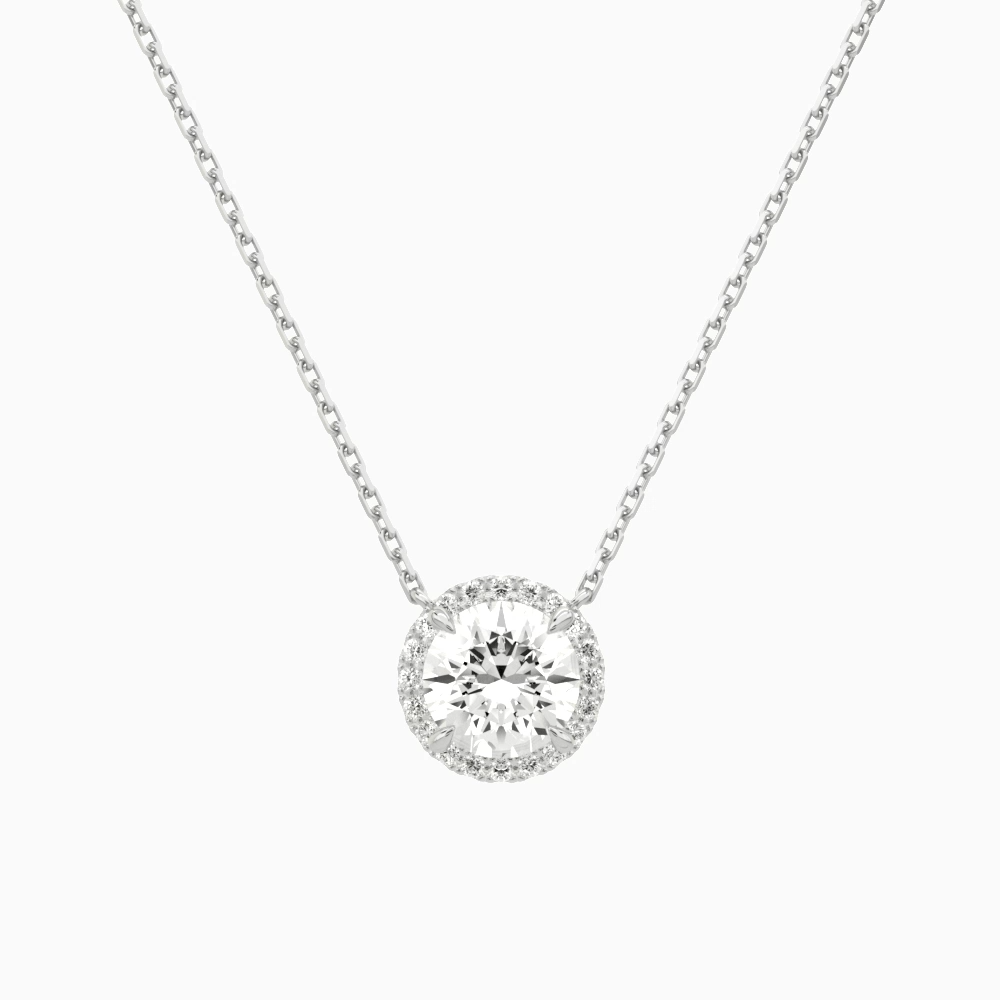 Product Video for Round Halo Lab Grown Diamond Necklace In 14K White Gold