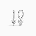 Heart Solitaire Drop Huggie Hoop Earrings