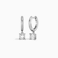 Cushion Solitaire Drop Huggie Hoop Earrings