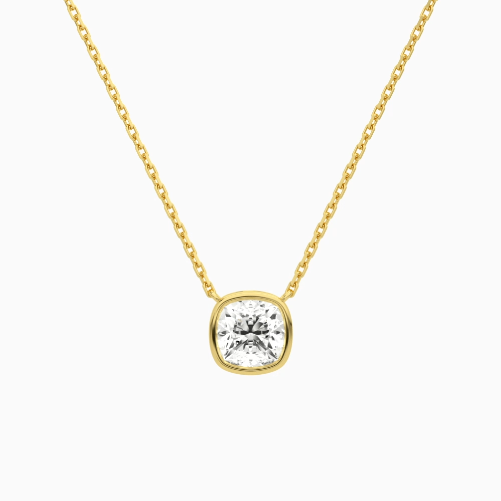 Product Video for Bezel Solitaire Cushion Lab Grown Diamond Necklace In 18K Yellow Gold