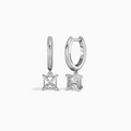 Princess Solitaire Drop Huggie Hoop Earrings