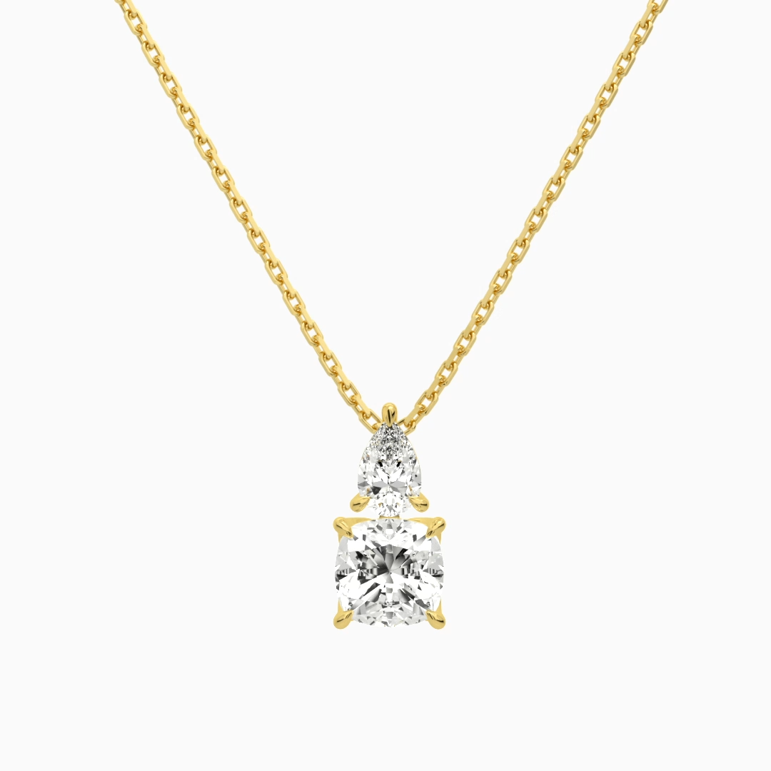 Product Video for Toi Et Moi Pear and Cushion Lab Grown Diamond Necklace In 18K Yellow Gold