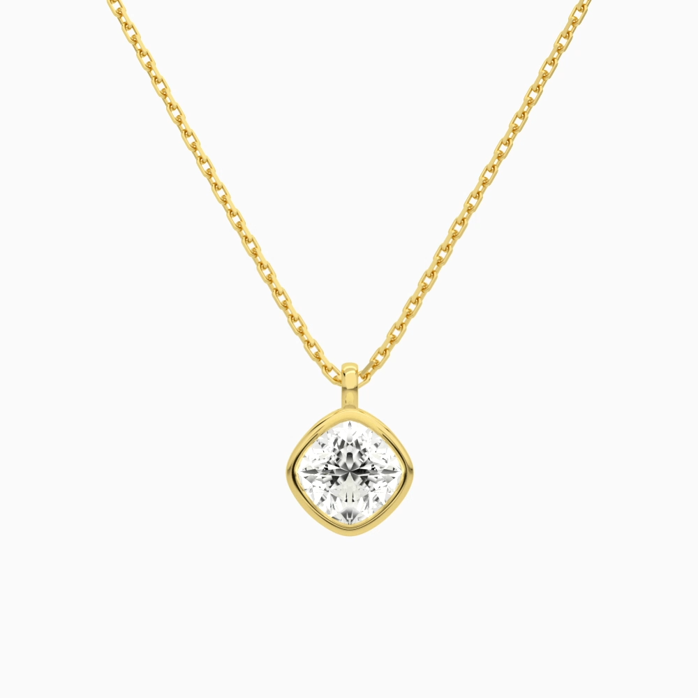 Product Video for Bezel Solitaire Cushion Lab Grown Diamond Pendant Necklace In 14K Yellow Gold
