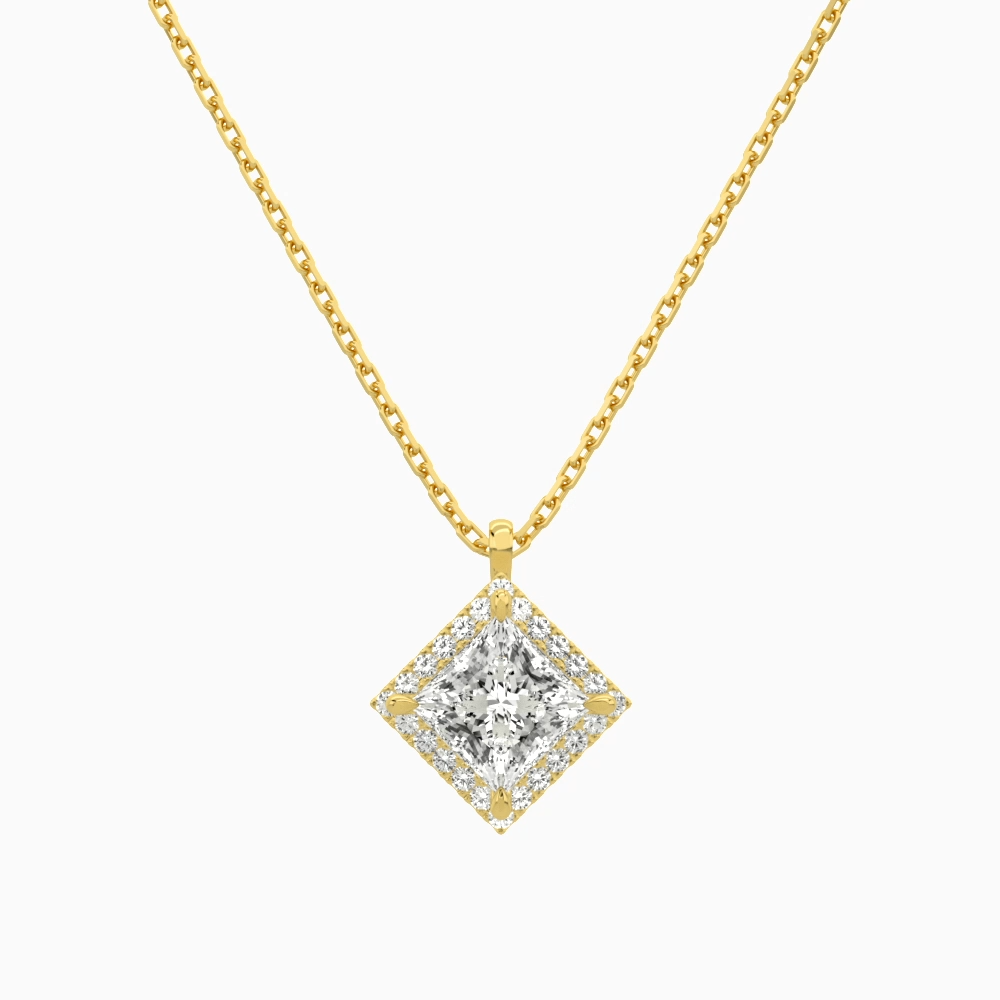 Product Video for Princess Halo Lab Grown Diamond Pendant Necklace In 14K Yellow Gold