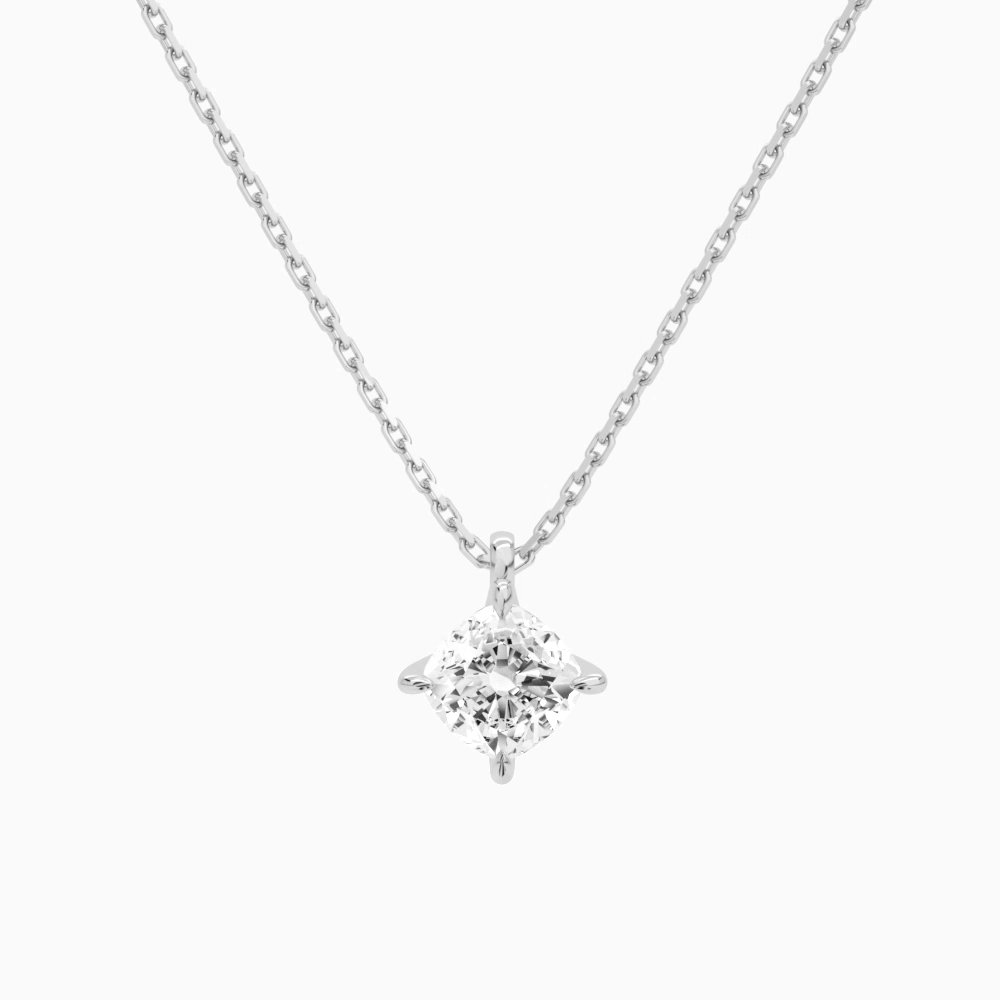 Product Video for Cushion Solitaire Lab Grown Diamond Pendant Necklace In 14K White Gold