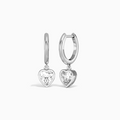 Heart Bezel Drop Huggie Hoop Earrings