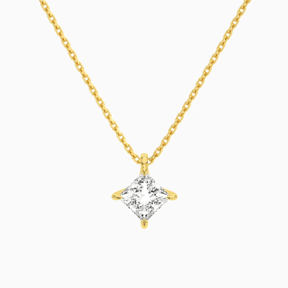 Product Video for Princess Solitaire Lab Grown Diamond Pendant Necklace In 14K Yellow Gold