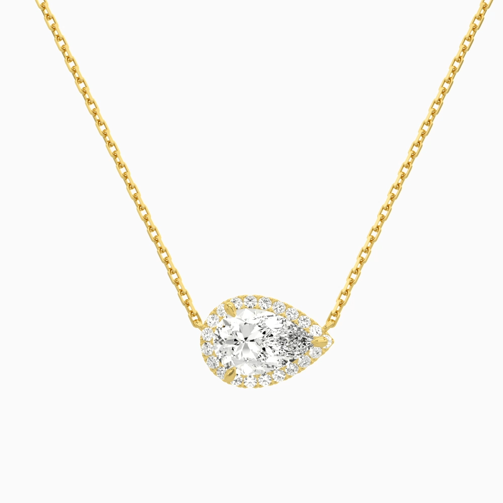 Product Video for Pear Halo Lab Grown Diamond Necklace In 14K Yellow Gold