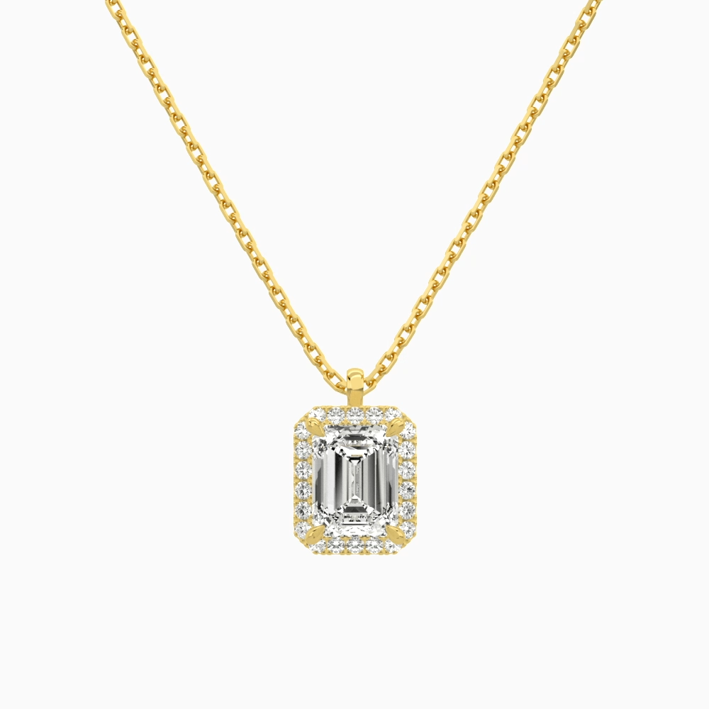 Product Video for Emerald Halo Lab Grown Diamond Pendant Necklace In 18K Yellow Gold
