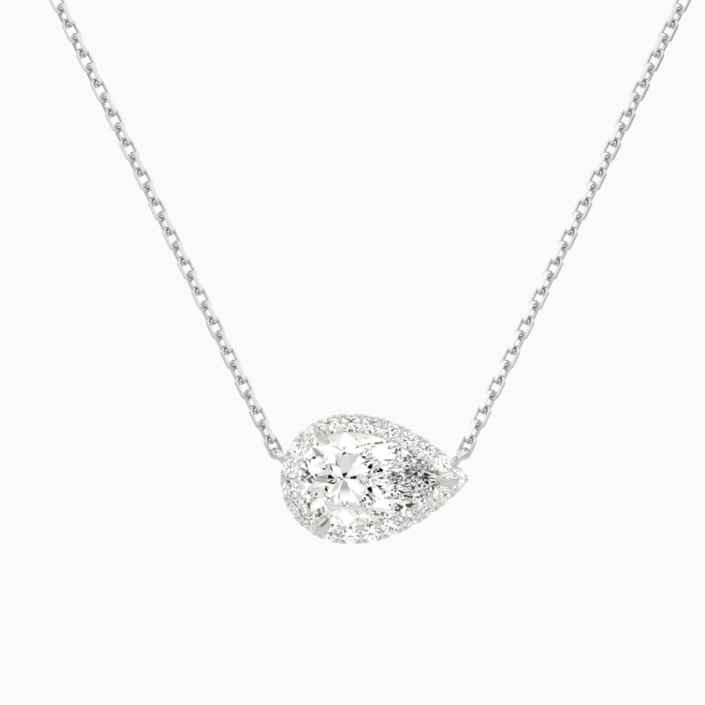 Product Video for Pear Halo Lab Grown Diamond Necklace In 18K White Gold