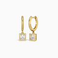 Princess Bezel Drop Huggie Hoop Earrings