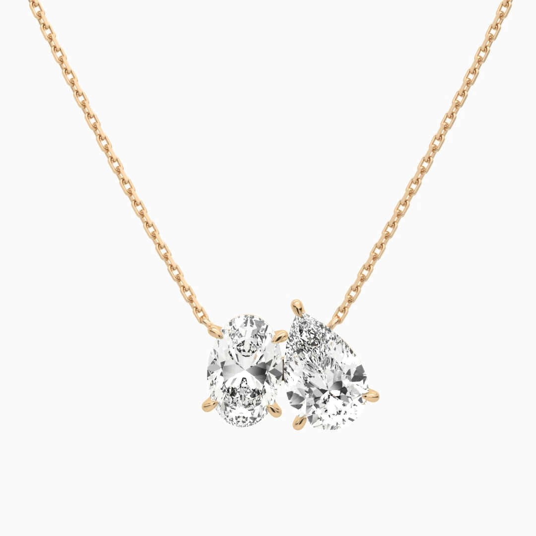 Product Video for Toi Et Moi Oval and Pear Lab Grown Diamond Necklace In 14K Rose Gold