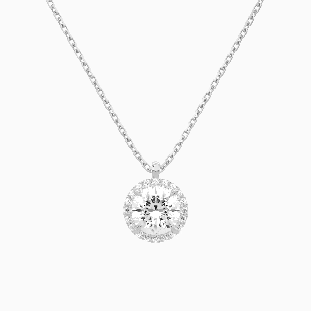 Product Video for Round Halo Lab Grown Diamond Pendant Necklace In 18K White Gold