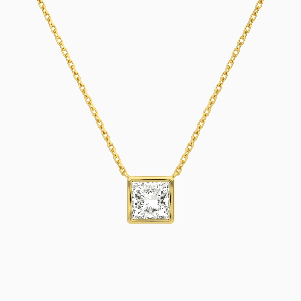 Product Video for Bezel Solitaire Princess Lab Grown Diamond Necklace In 18K Yellow Gold