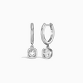 Cushion Bezel Drop Huggie Hoop Earrings