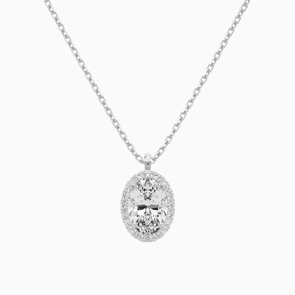 Product Video for Oval Halo Lab Grown Diamond Pendant Necklace In 14K White Gold