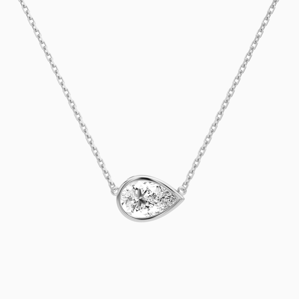 Product Video for Bezel Solitaire Pear Lab Grown Diamond Necklace In 18K White Gold