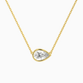 Product Video for Bezel Solitaire Pear Lab Grown Diamond Necklace In 14K Yellow Gold