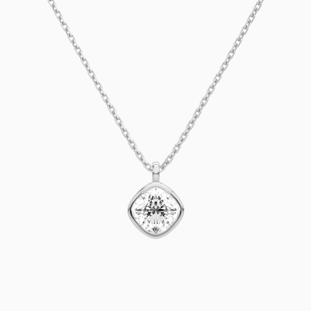 Product Video for Bezel Solitaire Cushion Lab Grown Diamond Pendant Necklace In Platinum