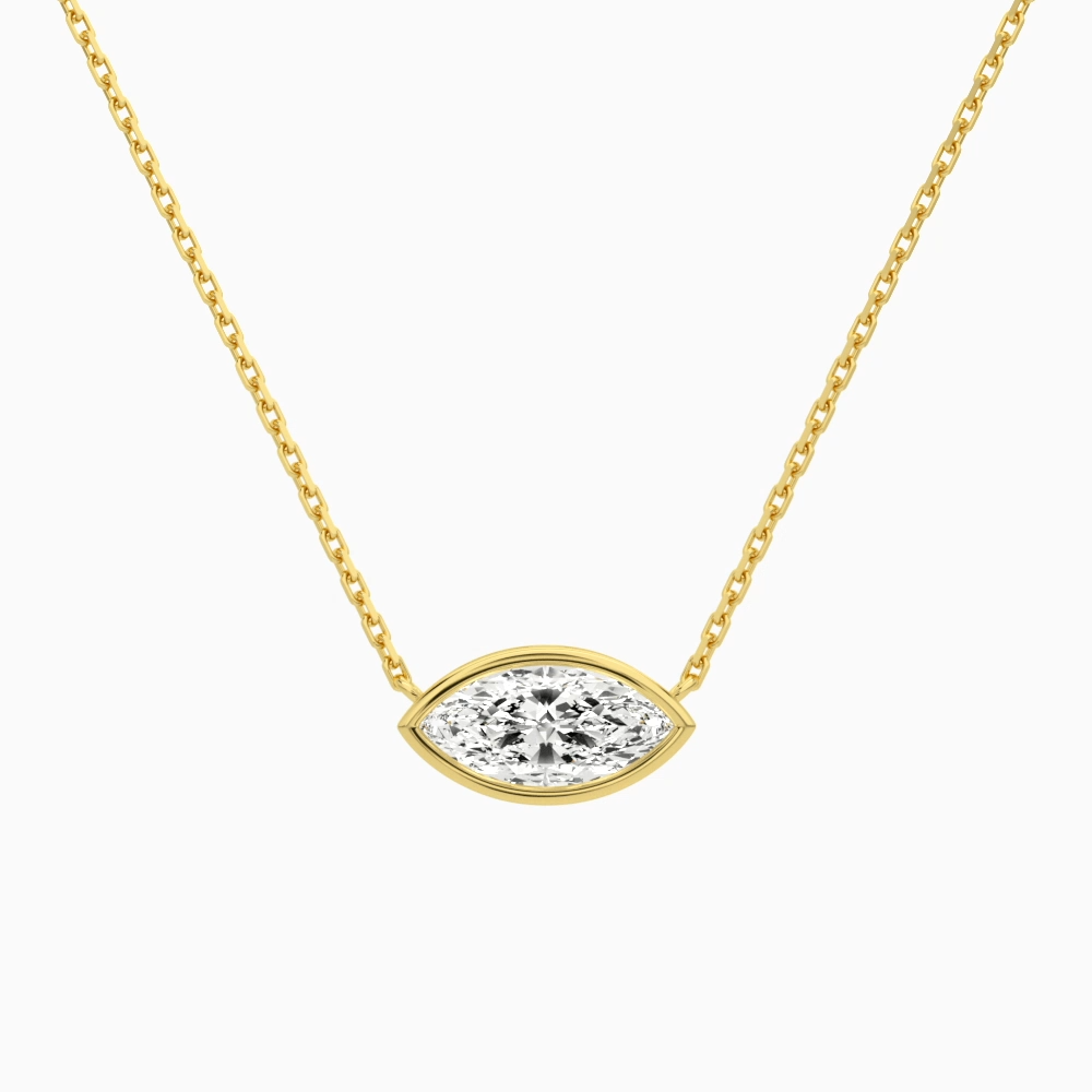 Product Video for Bezel Solitaire Marquise Lab Grown Diamond Necklace In 18K Yellow Gold