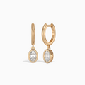 Oval Bezel Drop Huggie Hoop Earrings