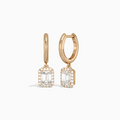 Emerald Halo Drop Huggie Hoop Earrings