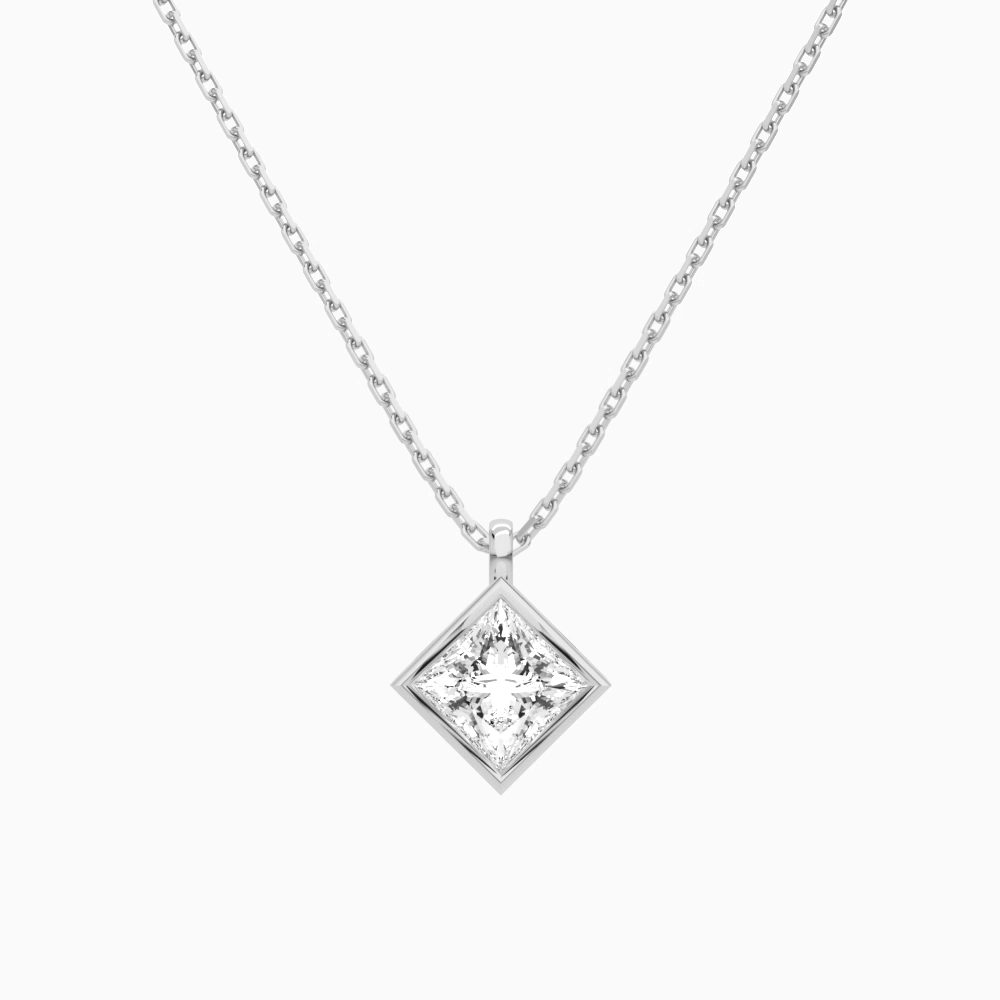 Product Video for Bezel Solitaire Princess Lab Grown Diamond Pendant Necklace In 18K White Gold