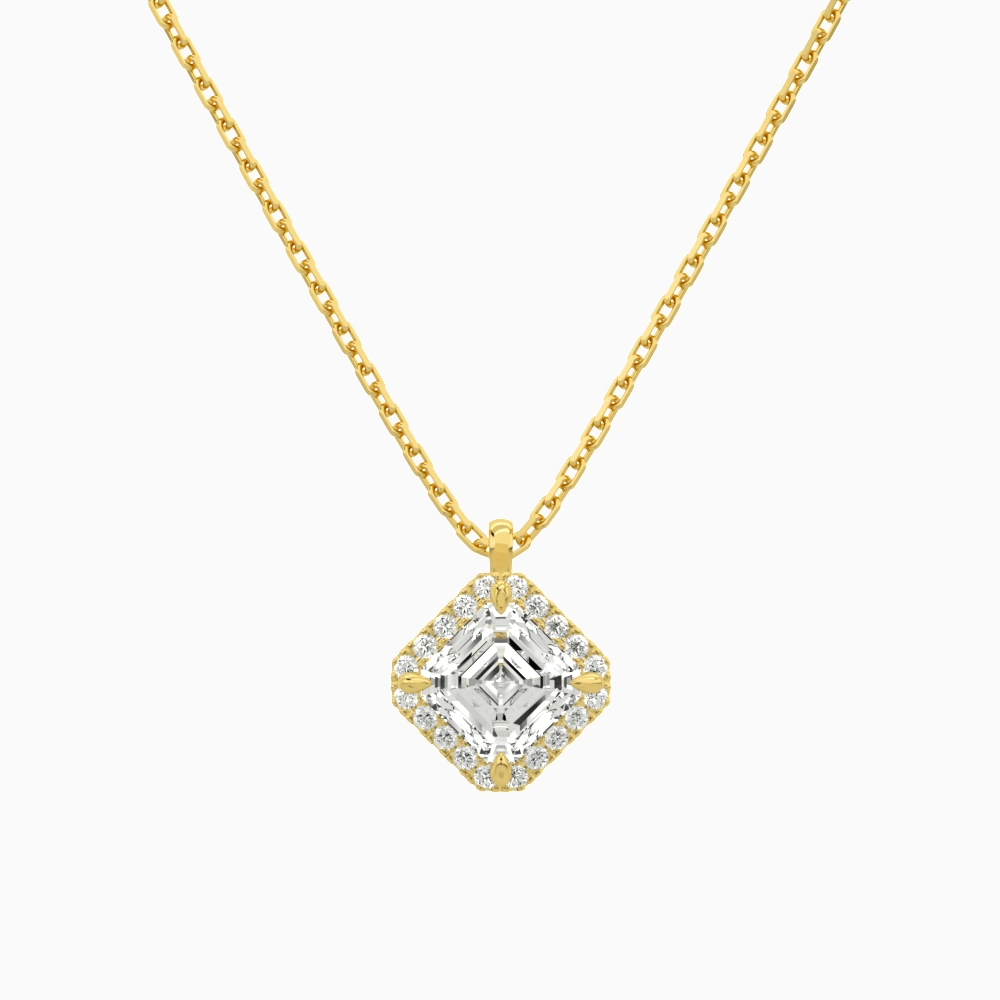 Product Video for Asscher Halo Lab Grown Diamond Pendant Necklace In 14K Yellow Gold