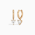 Heart Solitaire Drop Huggie Hoop Earrings