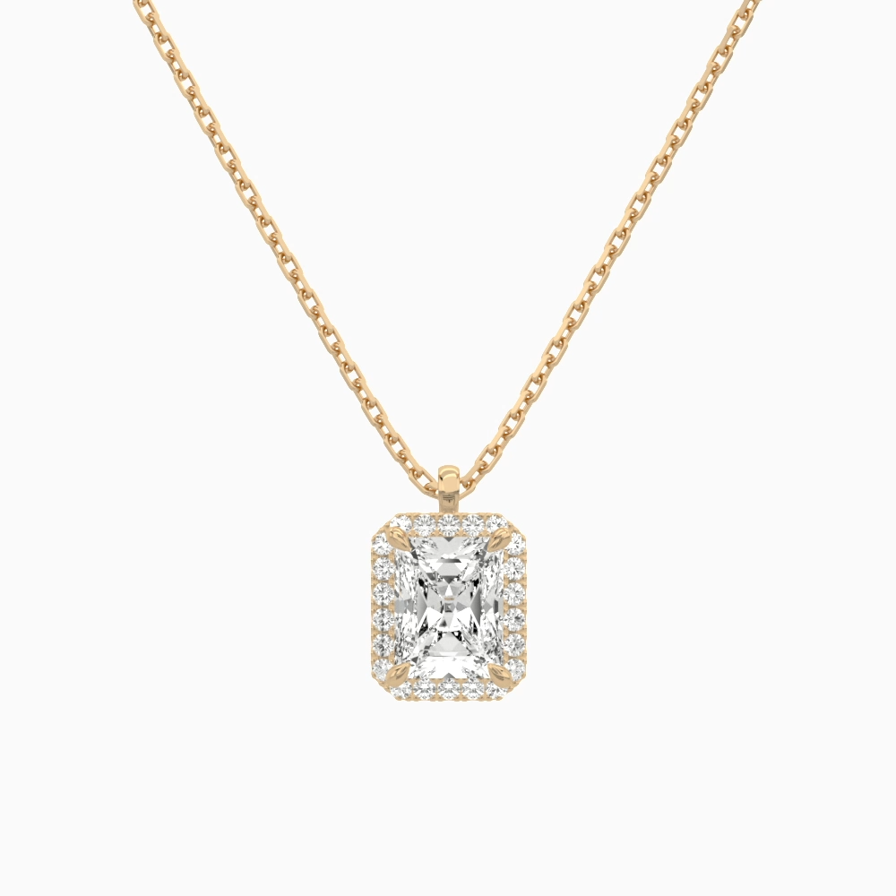 Product Video for Radiant Halo Lab Grown Diamond Pendant Necklace In 14K Rose Gold