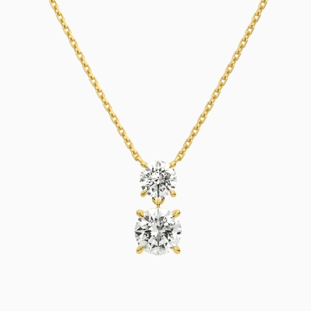 Product Video for Duo Drop Round Lab Grown Diamond Necklace In 18K Yellow Gold