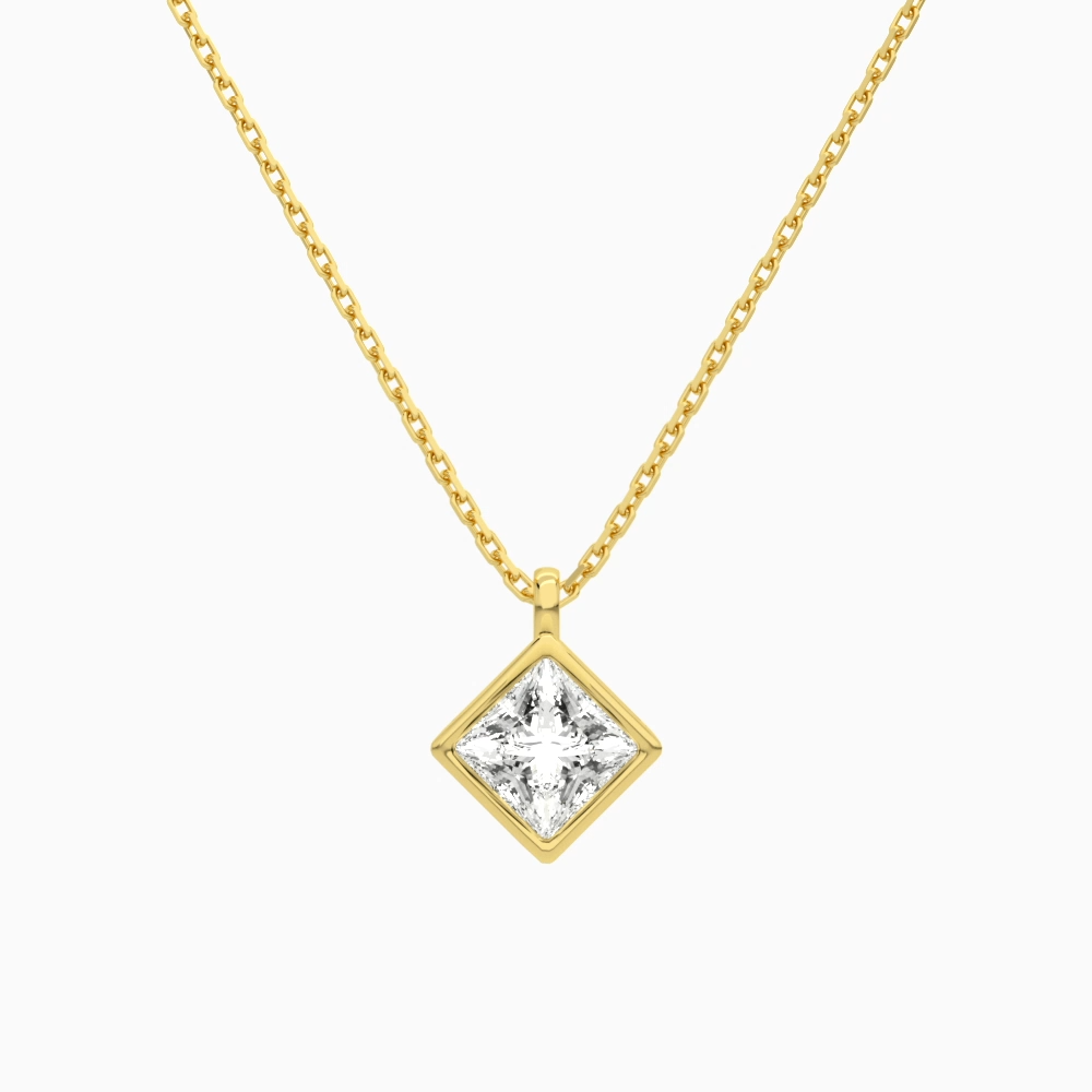 Product Video for Bezel Solitaire Princess Lab Grown Diamond Pendant Necklace In 14K Yellow Gold