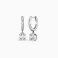 Asscher Bezel Drop Huggie Hoop Earrings
