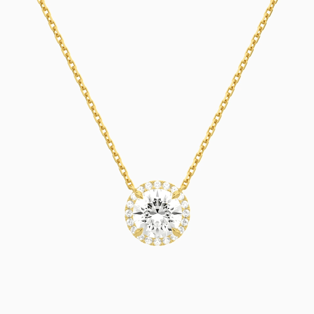 Product Video for Round Halo Lab Grown Diamond Necklace In 18K Yellow Gold