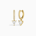 Heart Accented Drop Huggie Hoop Earrings