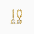 Asscher Bezel Drop Huggie Hoop Earrings
