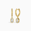Oval Bezel Drop Huggie Hoop Earrings