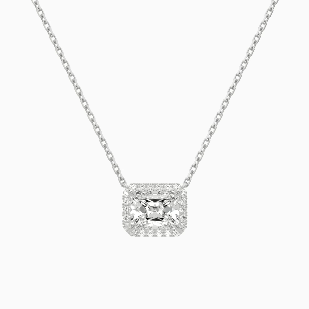 Product Video for Radiant Halo Lab Grown Diamond Necklace In 14K White Gold