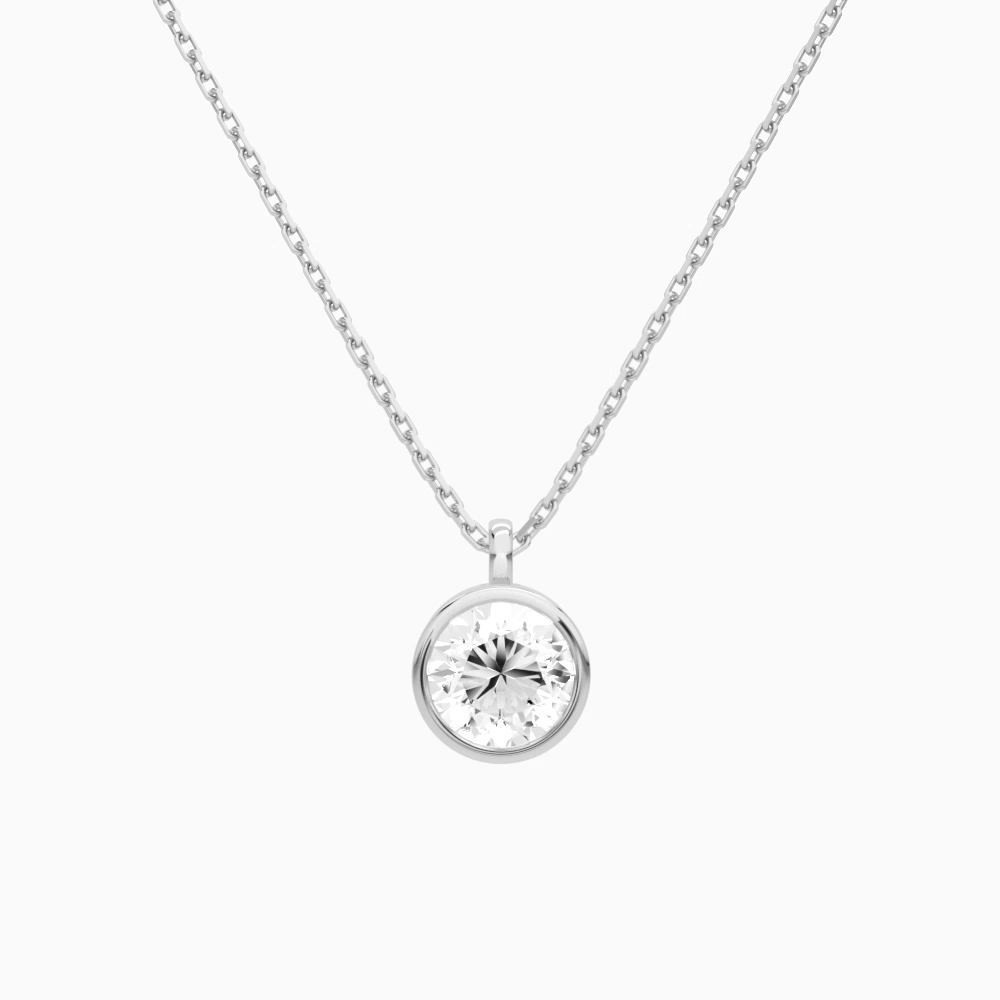 Product Video for Bezel Solitaire Round Lab Grown Diamond Pendant Necklace In 18K White Gold