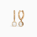 Round Bezel Drop Huggie Hoop Earrings