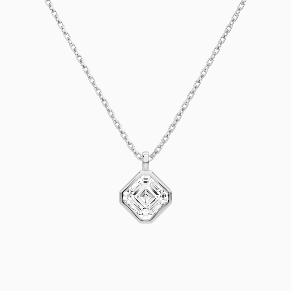 Product Video for Bezel Solitaire Asscher Lab Grown Diamond Pendant Necklace In Platinum