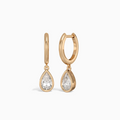 Pear Bezel Drop Huggie Hoop Earrings