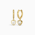 Heart Bezel Drop Huggie Hoop Earrings